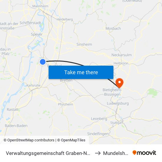 Verwaltungsgemeinschaft Graben-Neudorf to Mundelsheim map