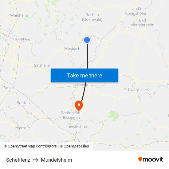 Schefflenz to Mundelsheim map