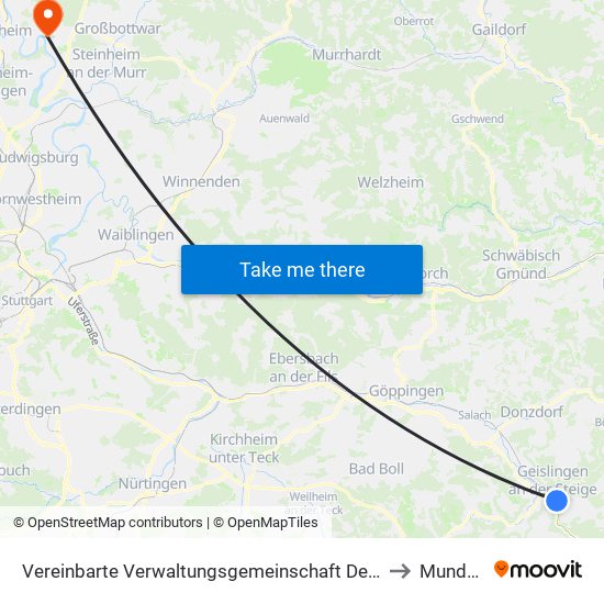 Vereinbarte Verwaltungsgemeinschaft Der Stadt Geislingen An Der Steige to Mundelsheim map