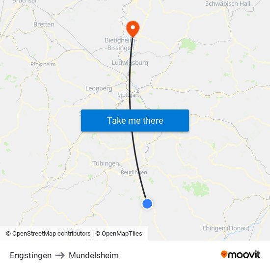 Engstingen to Mundelsheim map