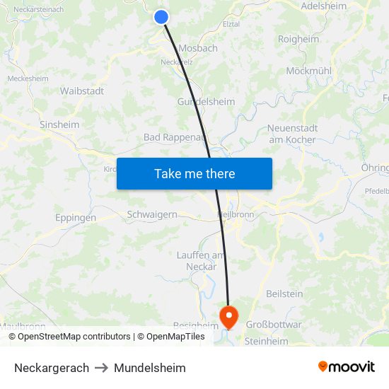 Neckargerach to Mundelsheim map