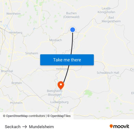 Seckach to Mundelsheim map
