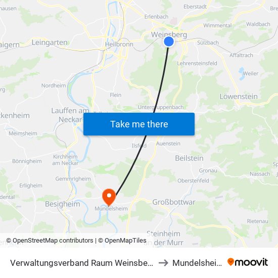 Verwaltungsverband Raum Weinsberg to Mundelsheim map