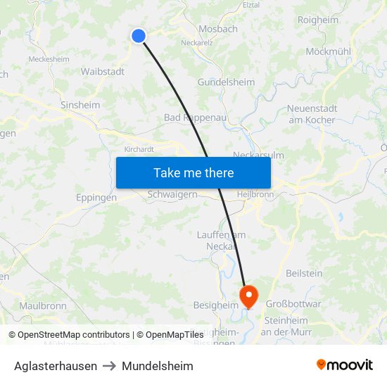 Aglasterhausen to Mundelsheim map