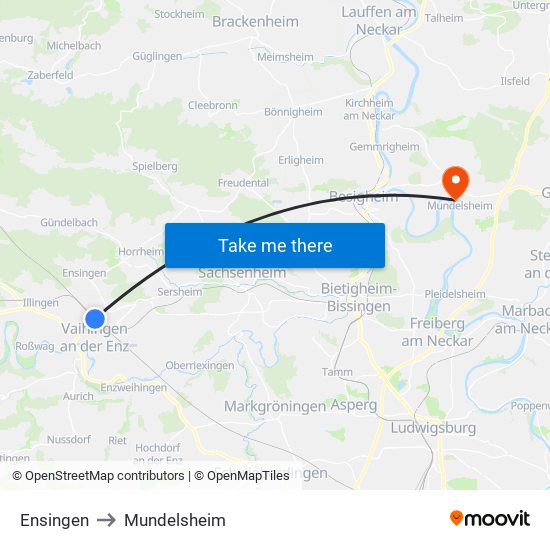 Ensingen to Mundelsheim map