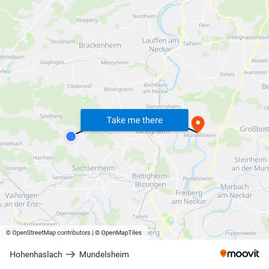 Hohenhaslach to Mundelsheim map