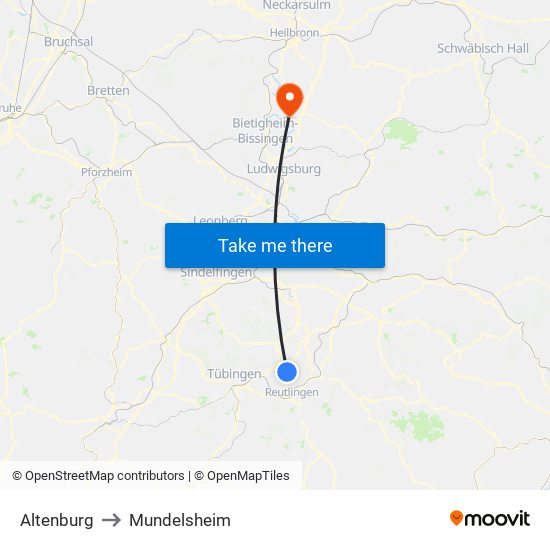 Altenburg to Mundelsheim map