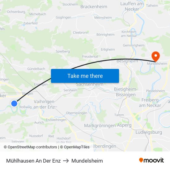 Mühlhausen An Der Enz to Mundelsheim map