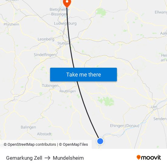 Gemarkung Zell to Mundelsheim map