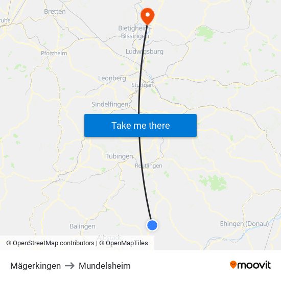 Mägerkingen to Mundelsheim map