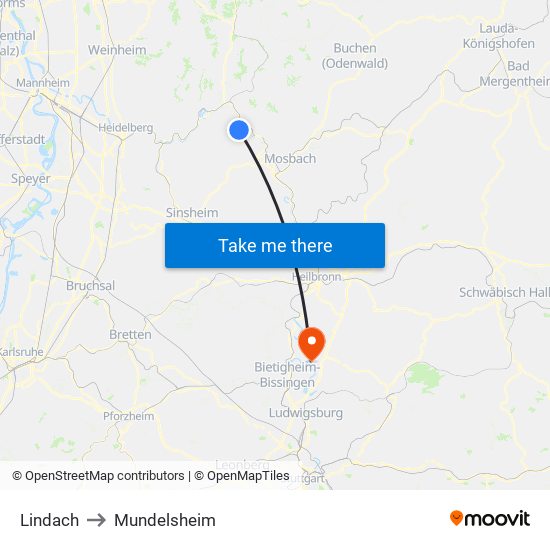 Lindach to Mundelsheim map