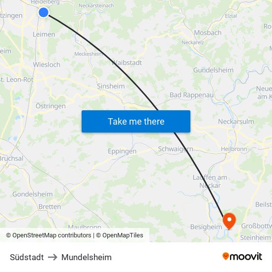 Südstadt to Mundelsheim map