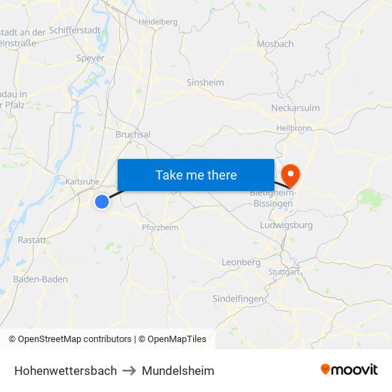 Hohenwettersbach to Mundelsheim map