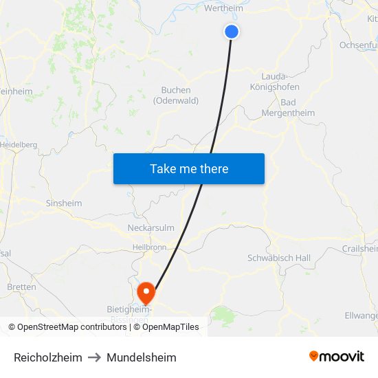 Reicholzheim to Mundelsheim map