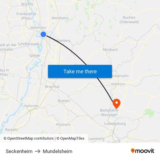 Seckenheim to Mundelsheim map