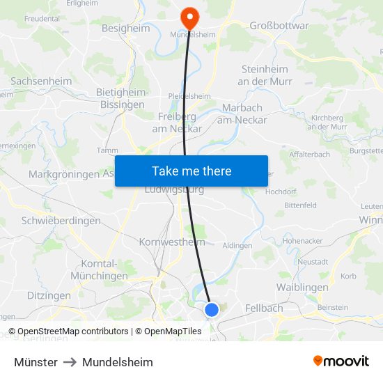 Münster to Mundelsheim map