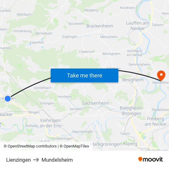 Lienzingen to Mundelsheim map