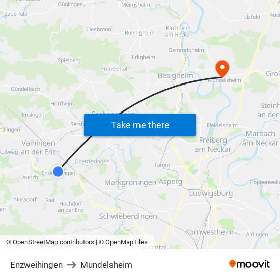 Enzweihingen to Mundelsheim map