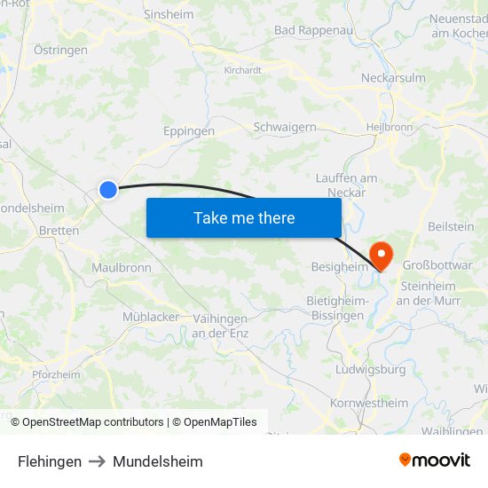 Flehingen to Mundelsheim map