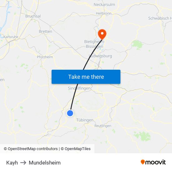 Kayh to Mundelsheim map