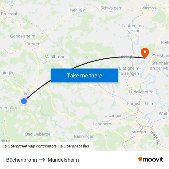 Büchenbronn to Mundelsheim map