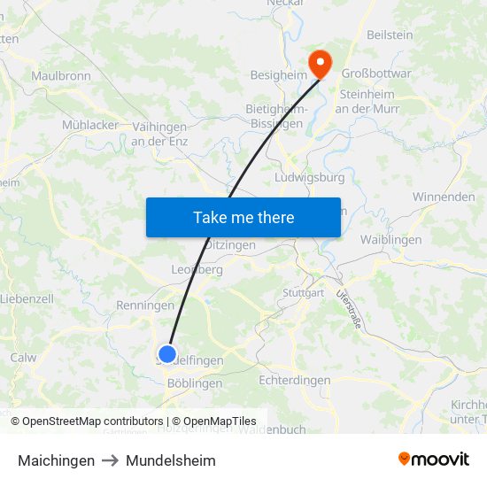 Maichingen to Mundelsheim map