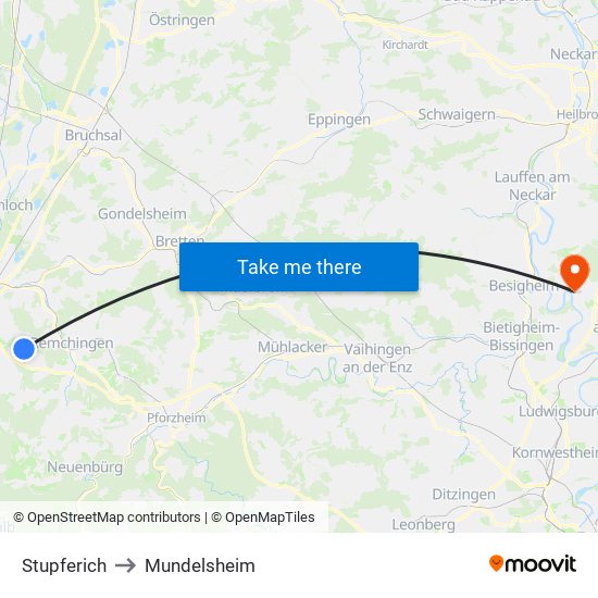 Stupferich to Mundelsheim map