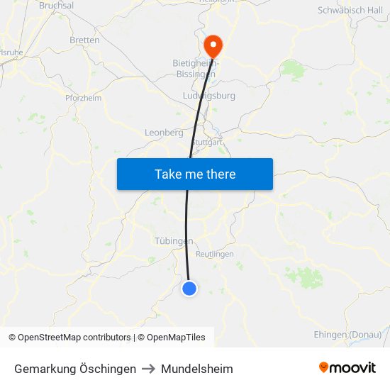 Gemarkung Öschingen to Mundelsheim map