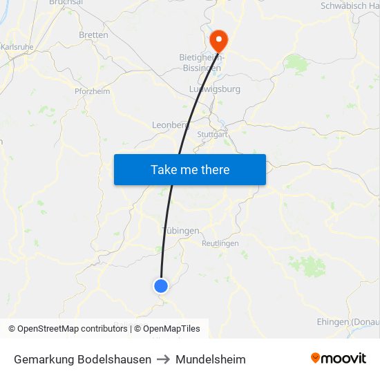 Gemarkung Bodelshausen to Mundelsheim map