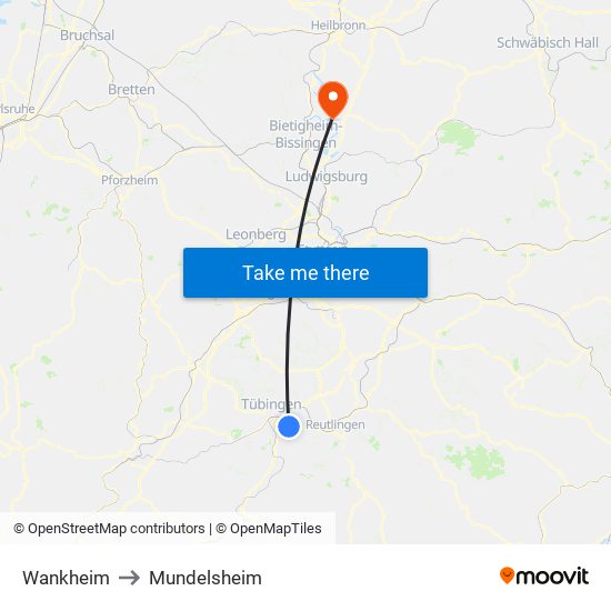 Wankheim to Mundelsheim map