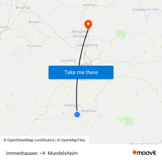 Immenhausen to Mundelsheim map