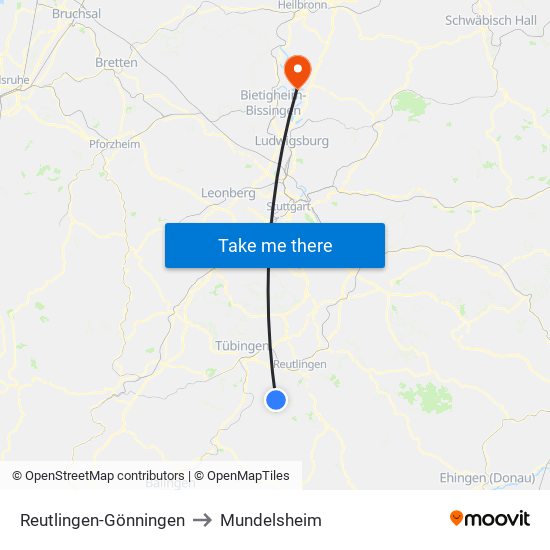 Reutlingen-Gönningen to Mundelsheim map