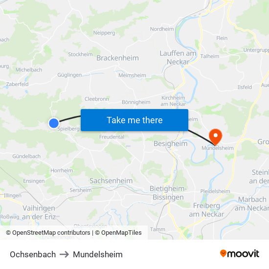 Ochsenbach to Mundelsheim map