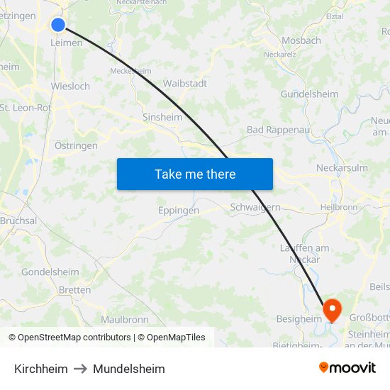 Kirchheim to Mundelsheim map