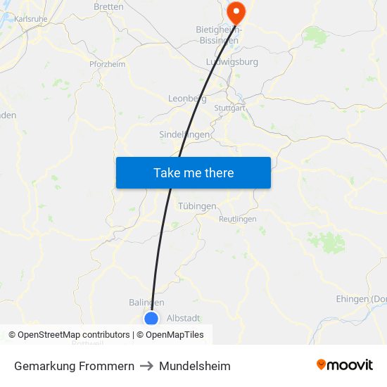 Gemarkung Frommern to Mundelsheim map