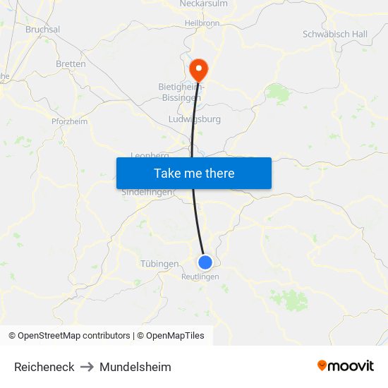 Reicheneck to Mundelsheim map