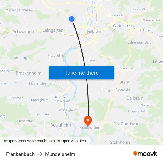 Frankenbach to Mundelsheim map