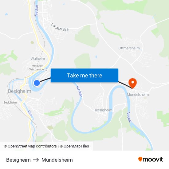 Besigheim to Mundelsheim map