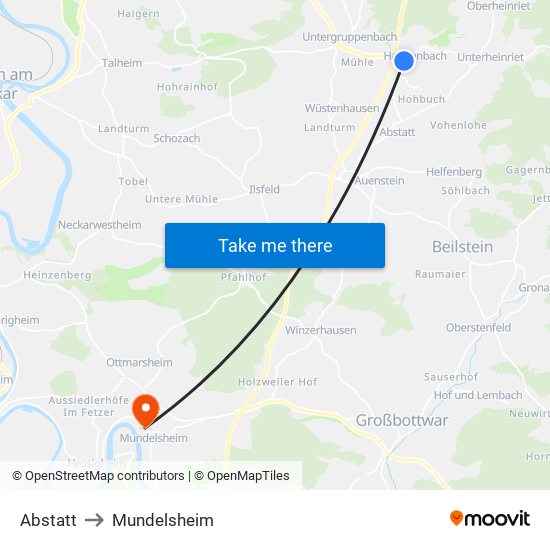 Abstatt to Mundelsheim map