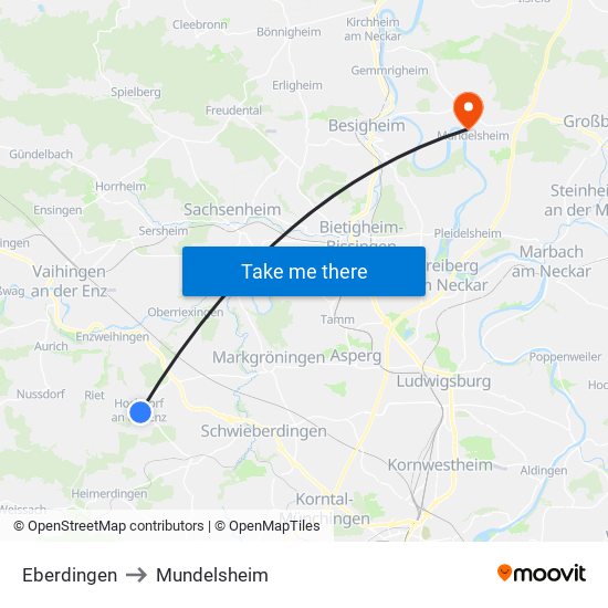 Eberdingen to Mundelsheim map