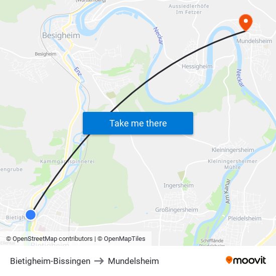 Bietigheim-Bissingen to Mundelsheim map