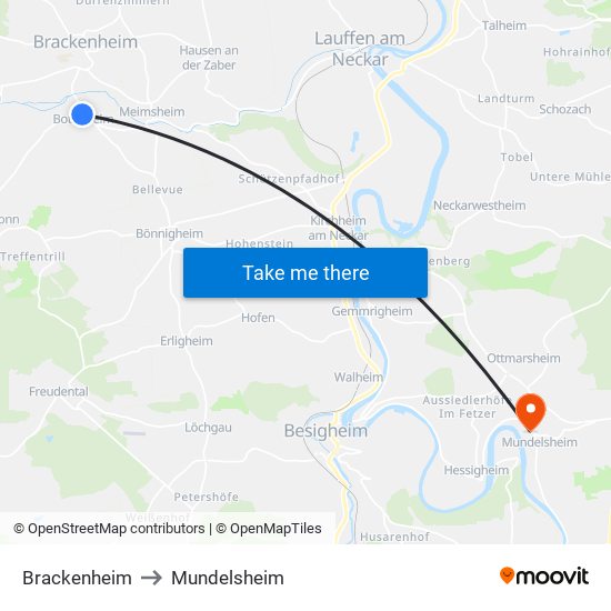 Brackenheim to Mundelsheim map