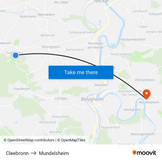 Cleebronn to Mundelsheim map
