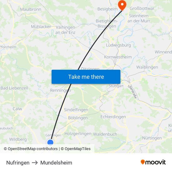 Nufringen to Mundelsheim map