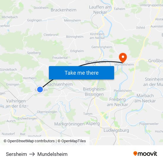 Sersheim to Mundelsheim map