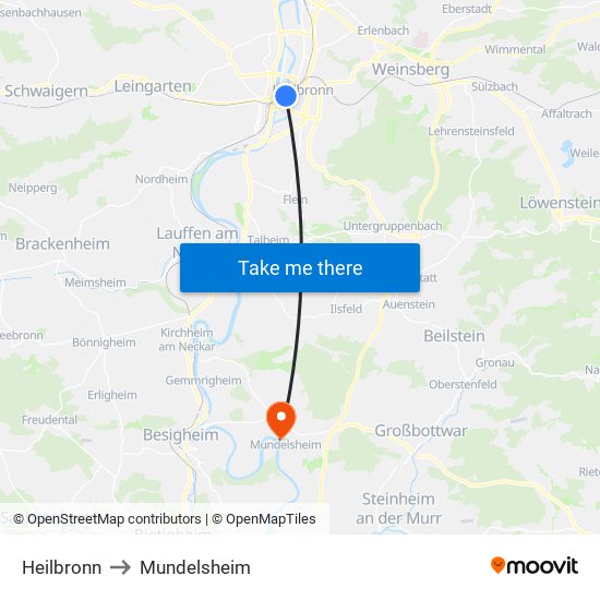 Heilbronn to Mundelsheim map