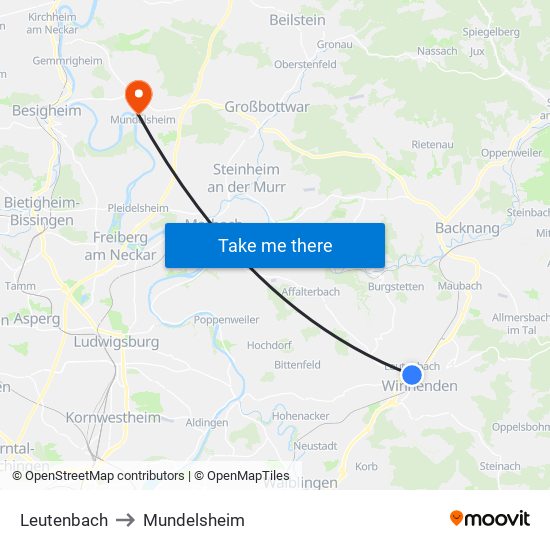 Leutenbach to Mundelsheim map