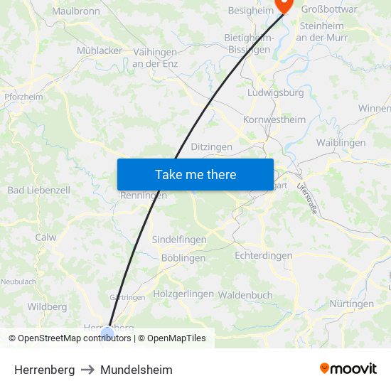 Herrenberg to Mundelsheim map