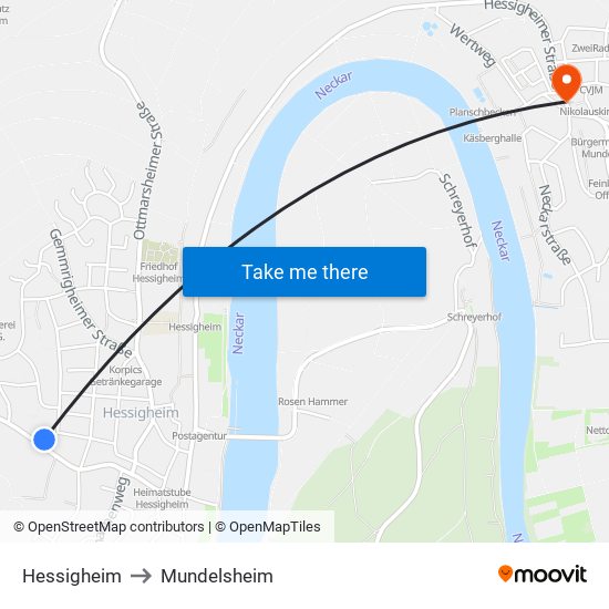 Hessigheim to Mundelsheim map