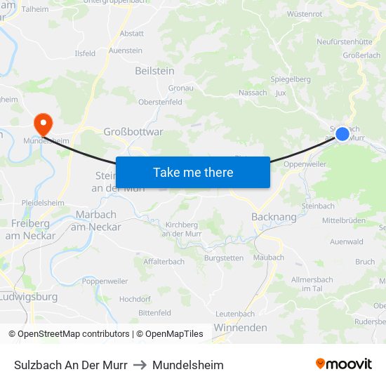 Sulzbach An Der Murr to Mundelsheim map